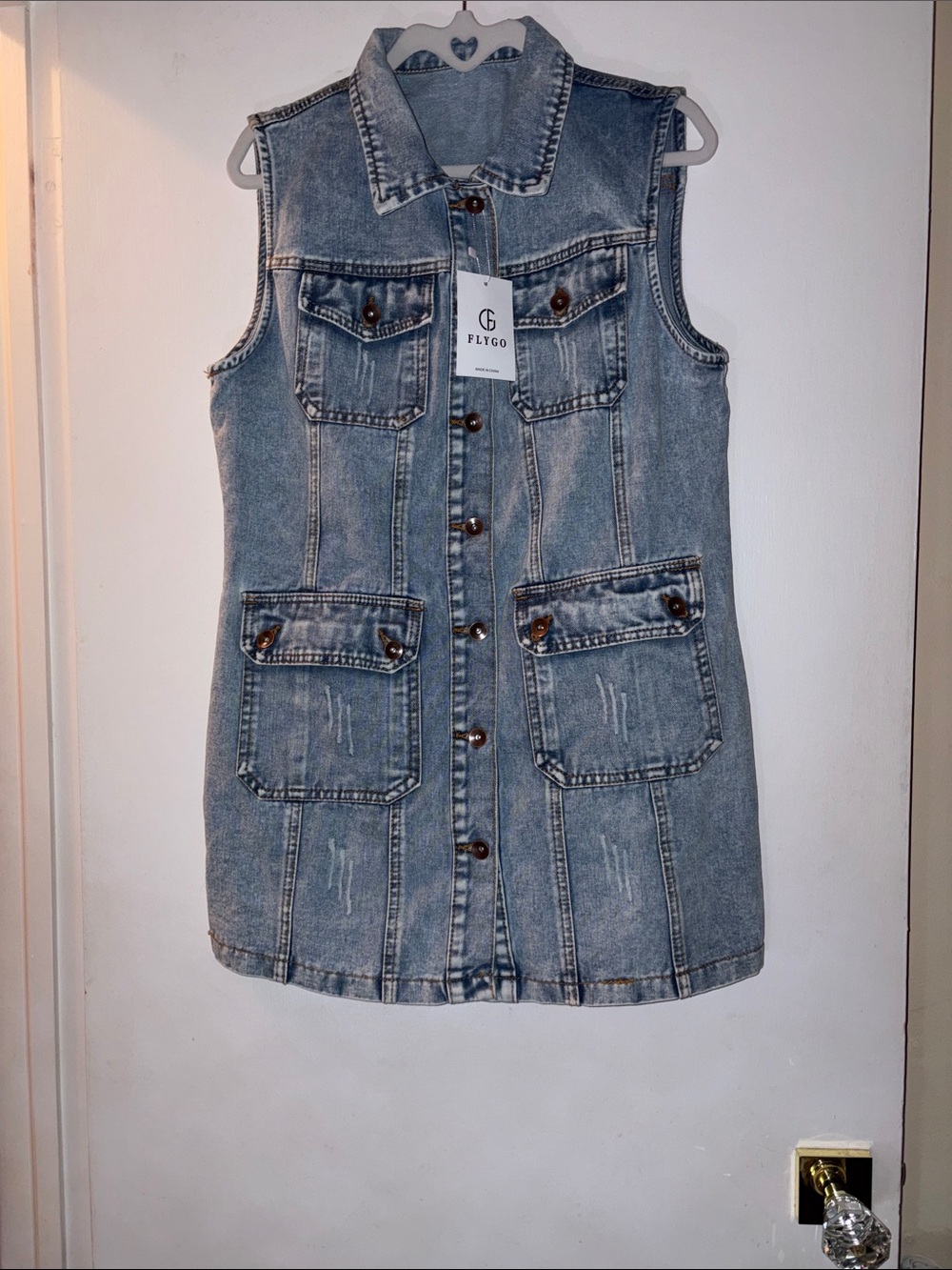 Flygo Girls' Light Blue Denim Vest Dress